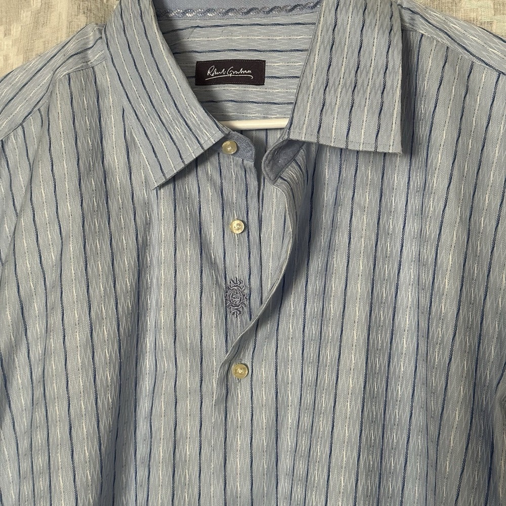 Robert Graham Men Tailored L/S Button Up Shirt Textured Large Flip Contrast Cuff - Picture 5 of 6